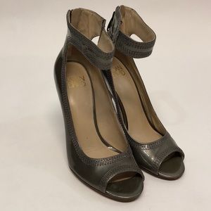 Joan & David Mocha Leather Ankle Strap Pumps